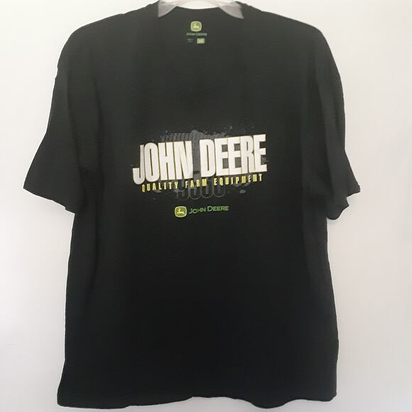 JOHN DEERE Quality Farm Equipment 2XL Black T-shirt Logo Graphic Short Sleeve - Picture 1 of 7